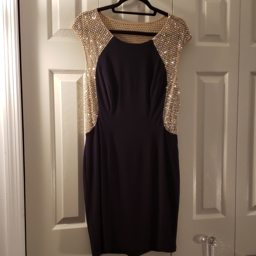 Studded illusion evening dress